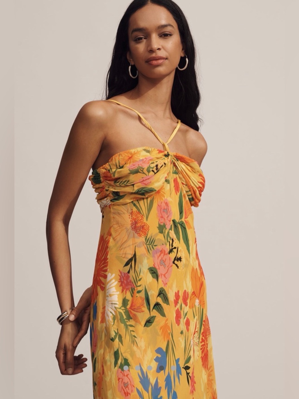 NWT By Anthropologie Halter Slip Dress - yellow floral - size large - Picture 8 of 9